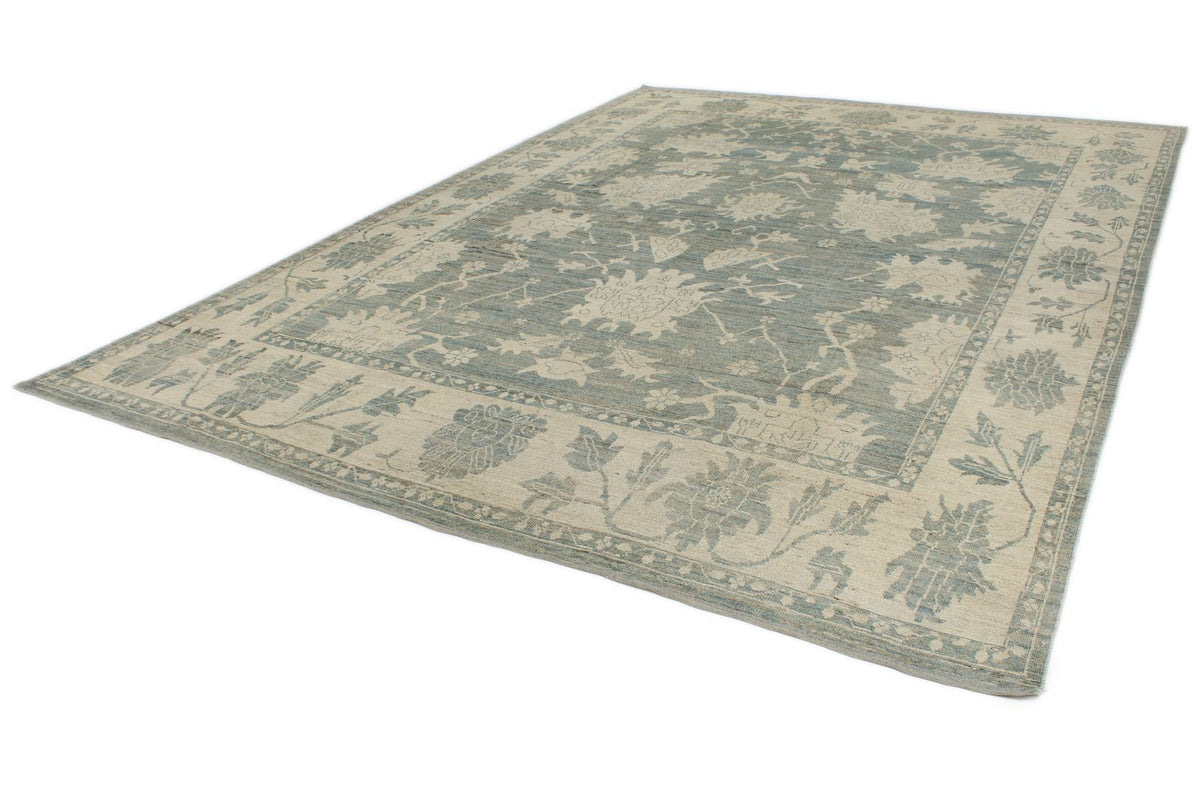 10x14 Blue and Ivory Turkish Oushak Rug