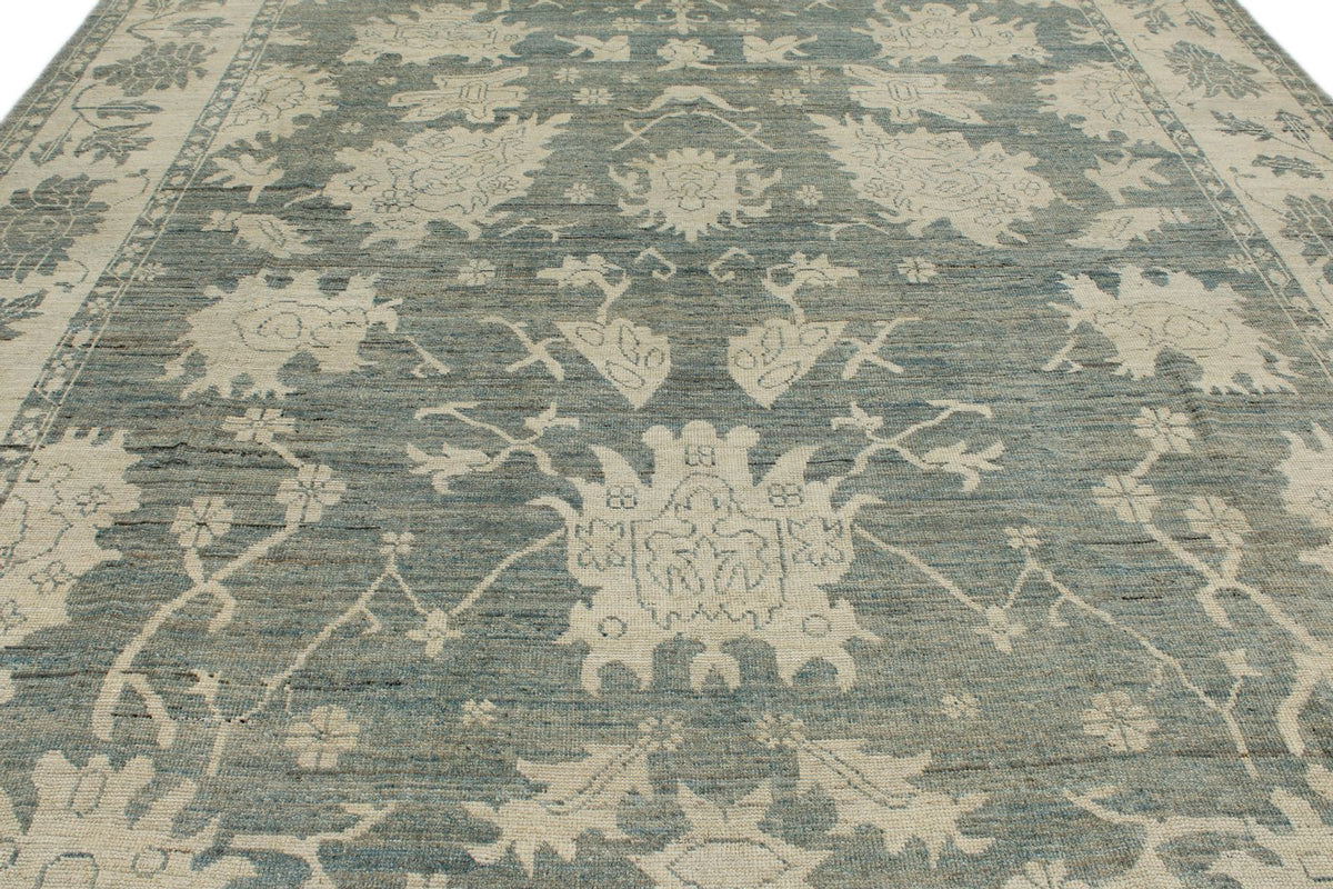 10x14 Blue and Ivory Turkish Oushak Rug