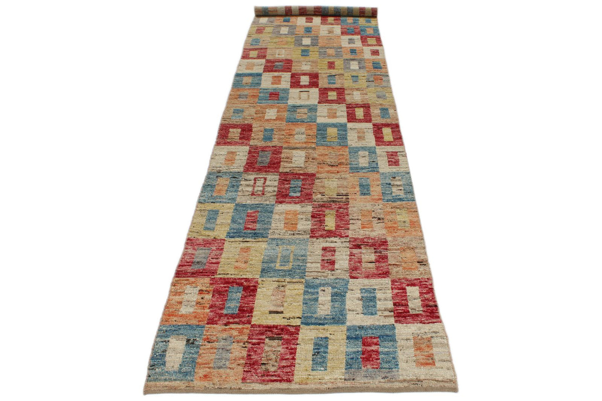 3x14 Multicolor and Ivory Anatolian Tribal Runner