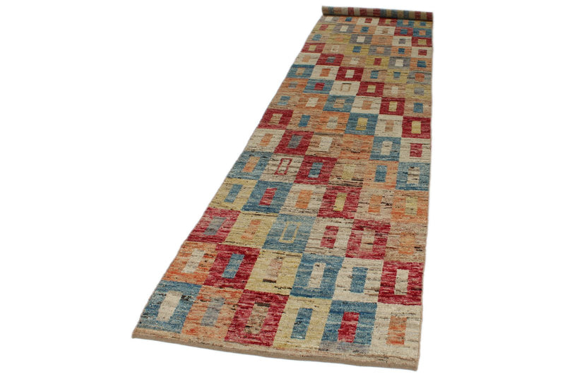 3x14 Multicolor and Ivory Anatolian Tribal Runner