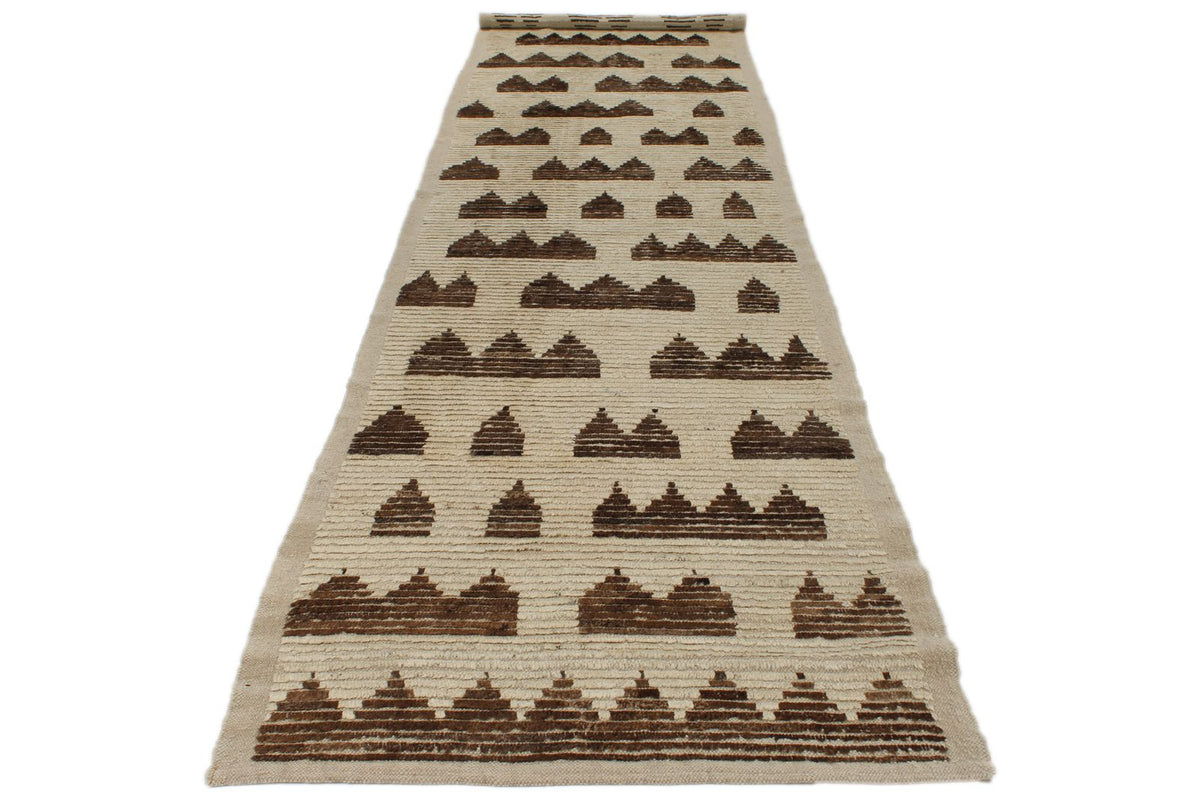 4x14 Ivory and Brown Anatolian Traditional Runner
