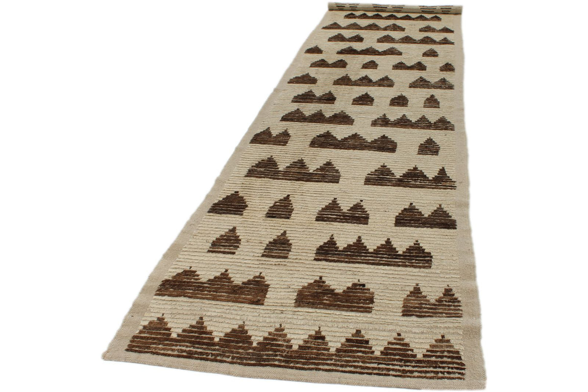 4x14 Ivory and Brown Anatolian Traditional Runner