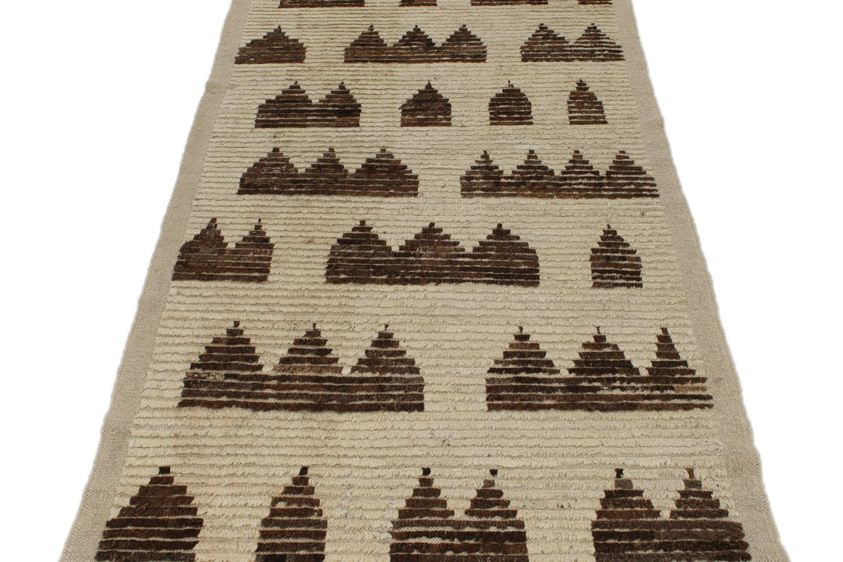 4x14 Ivory and Brown Anatolian Traditional Runner