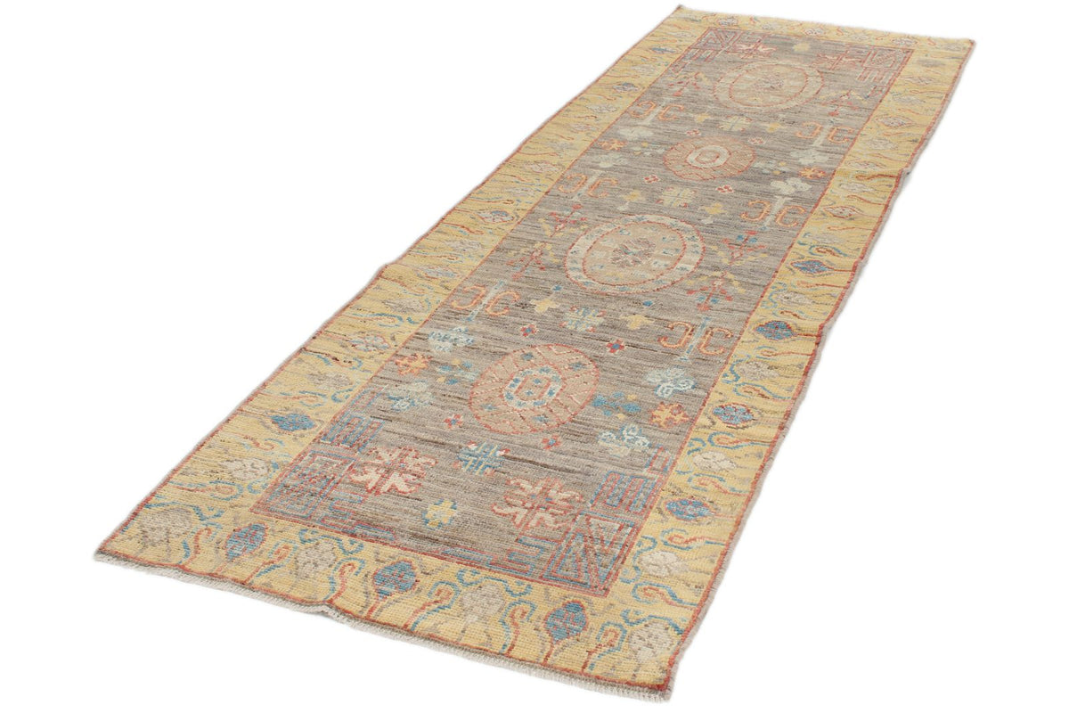 3x10 Brown and Gold Turkish Oushak Rug