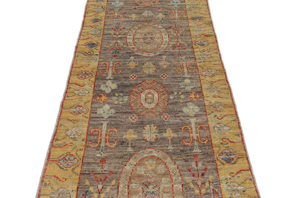 3x10 Brown and Gold Turkish Oushak Rug