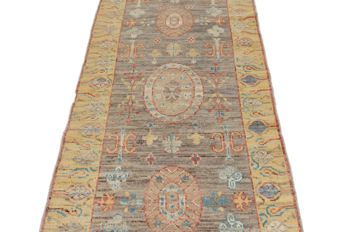 3x10 Brown and Gold Turkish Oushak Rug