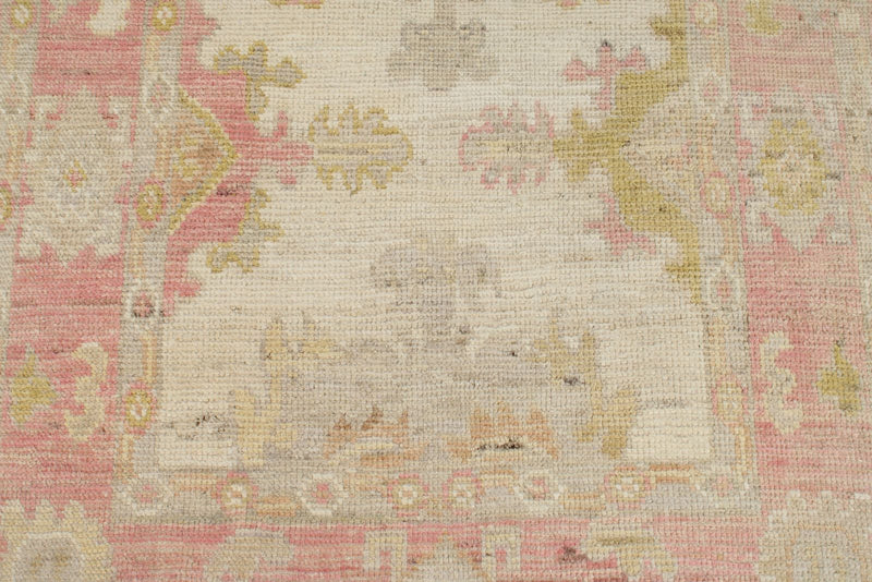 3x12 Ivory and Pink Turkish Oushak Runner