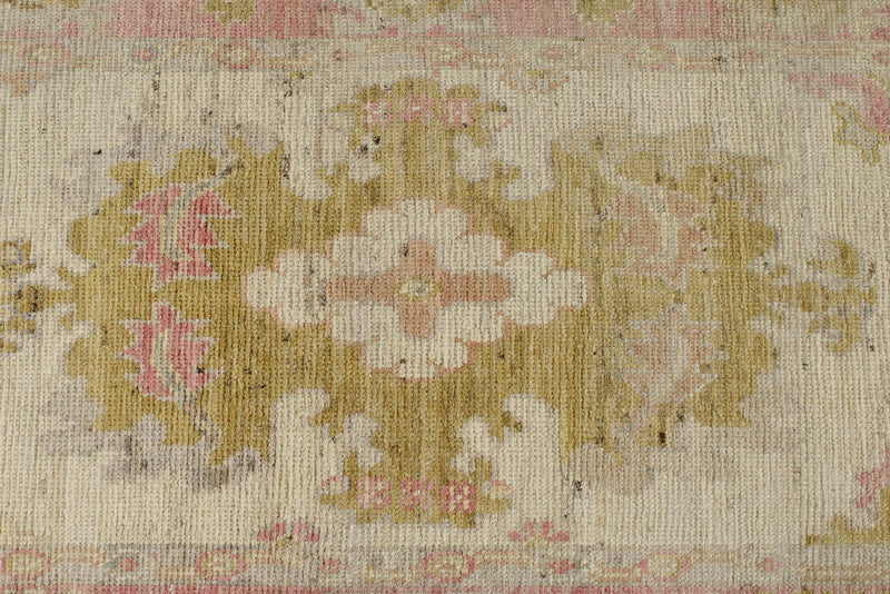 3x12 Ivory and Pink Turkish Oushak Runner