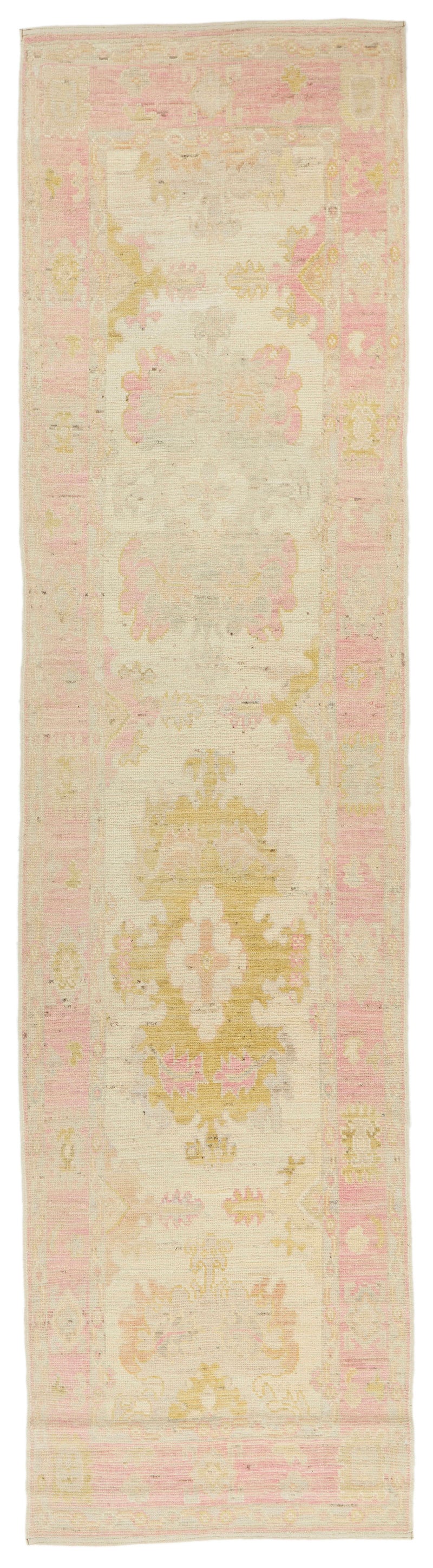 3x12 Ivory and Pink Turkish Oushak Runner