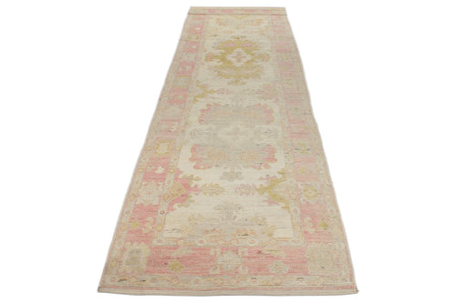 3x12 Ivory and Pink Turkish Oushak Runner