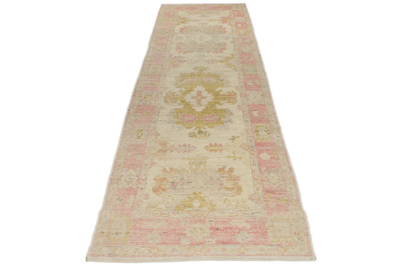 3x12 Ivory and Pink Turkish Oushak Runner