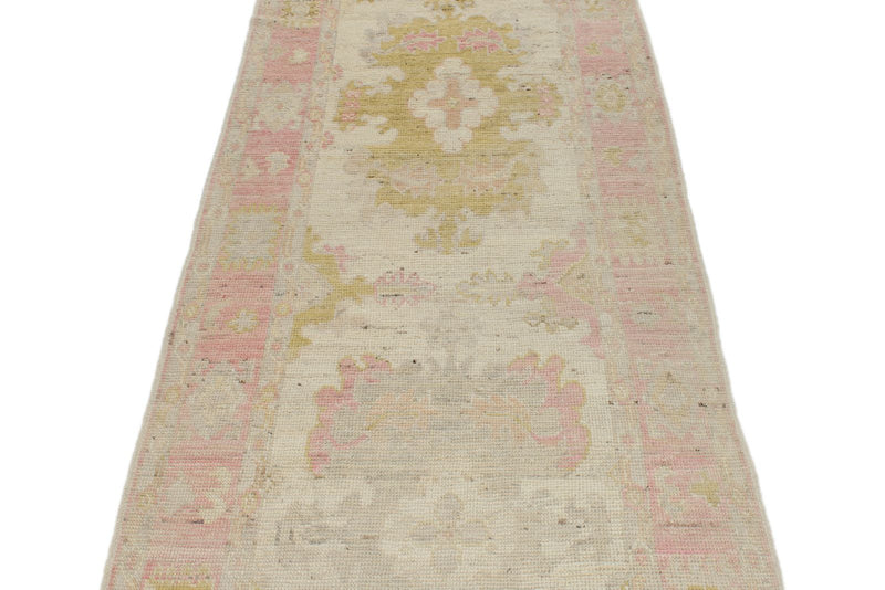 3x12 Ivory and Pink Turkish Oushak Runner