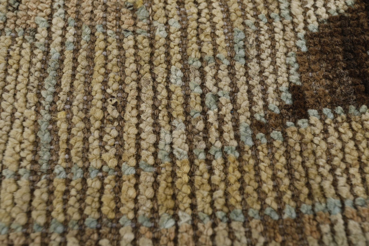 3x10 Ivory and Light Brown Turkish Oushak Runner