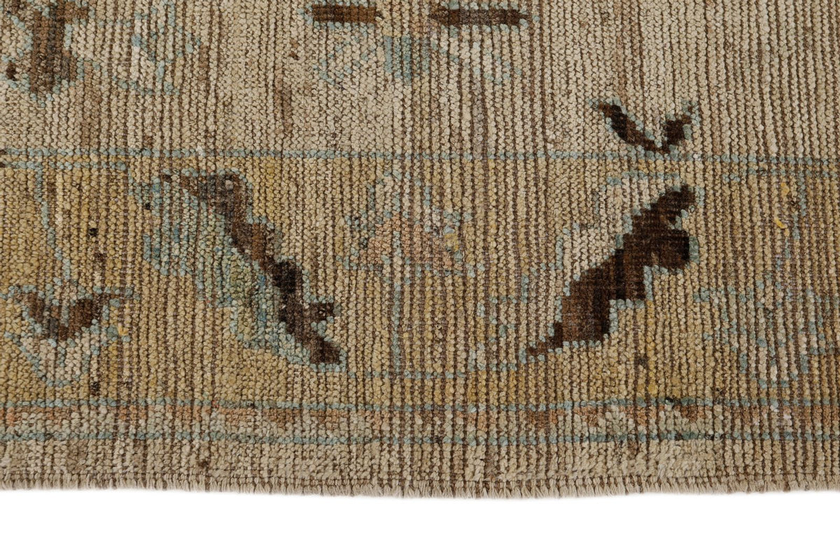 3x10 Ivory and Light Brown Turkish Oushak Runner