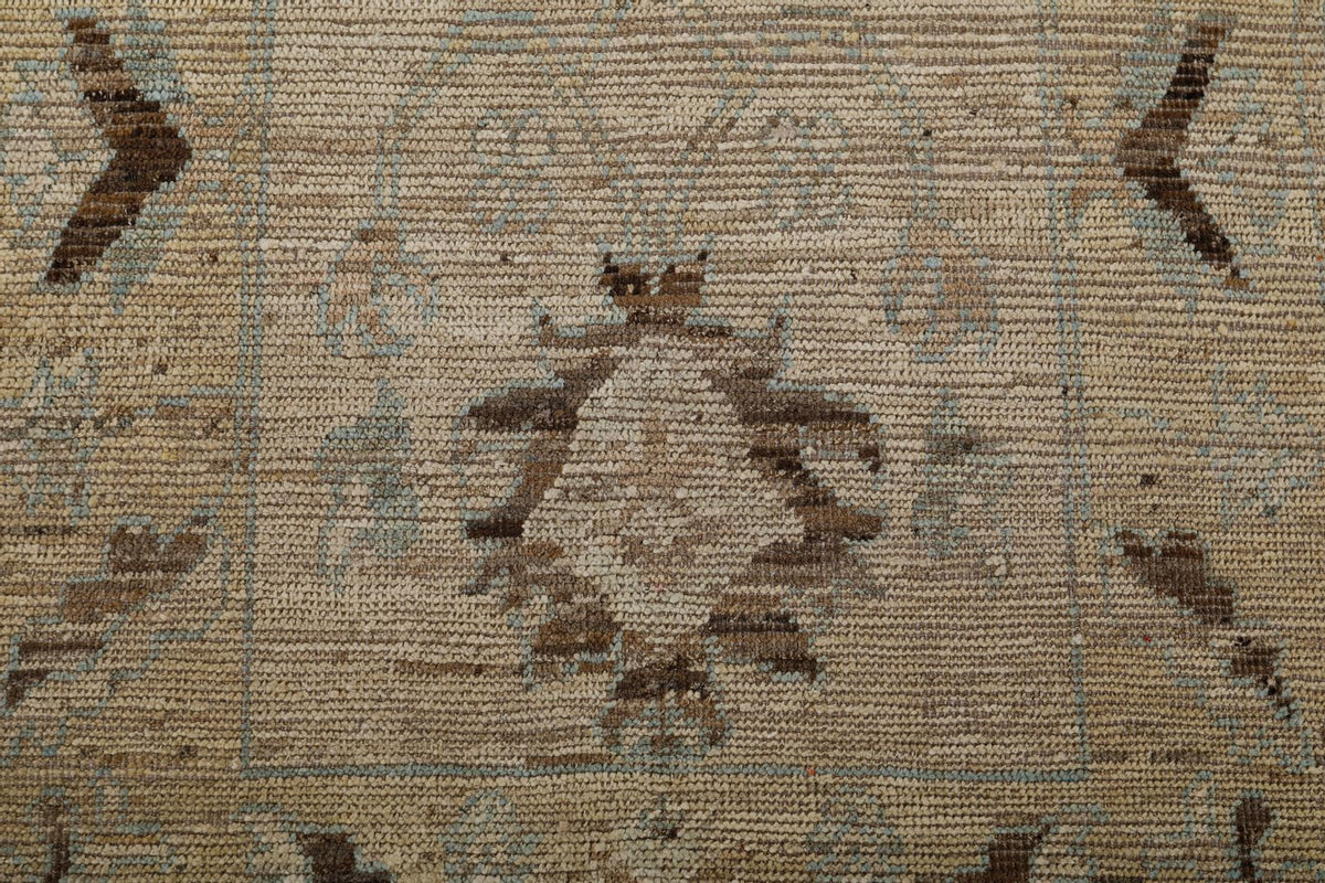 3x10 Ivory and Light Brown Turkish Oushak Runner