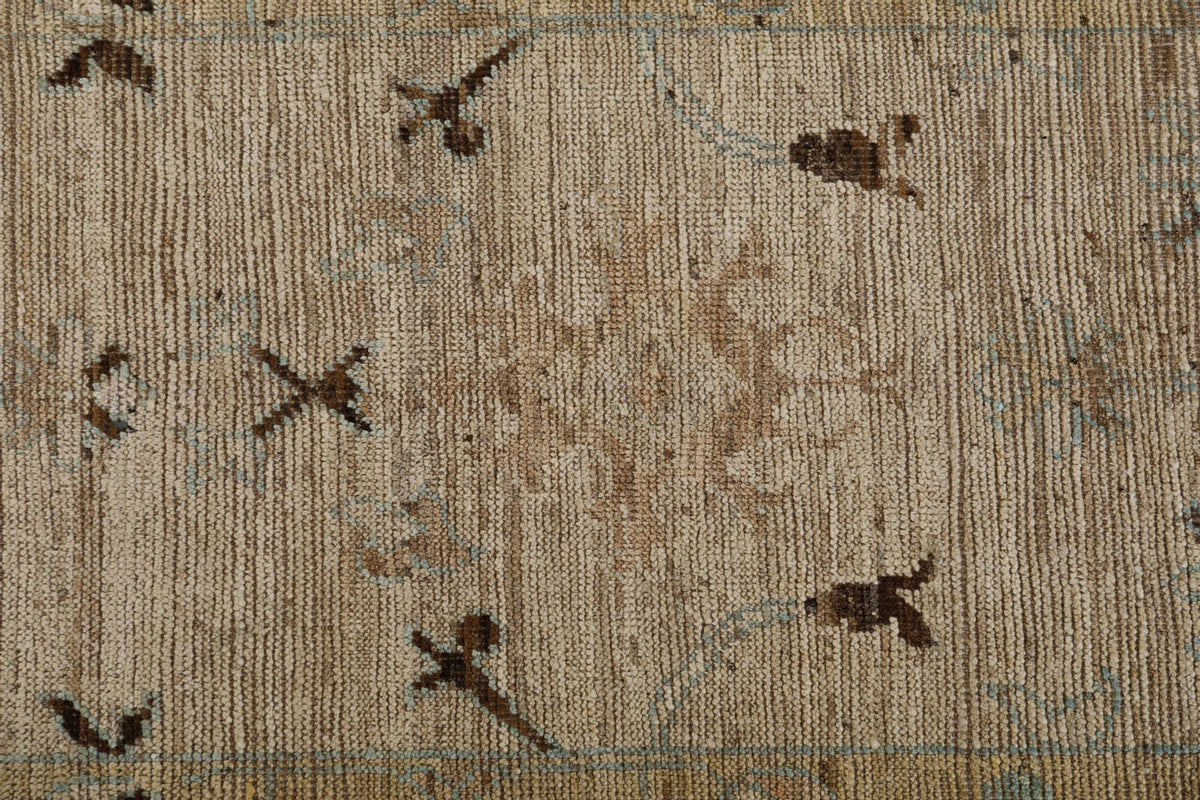 3x10 Ivory and Light Brown Turkish Oushak Runner