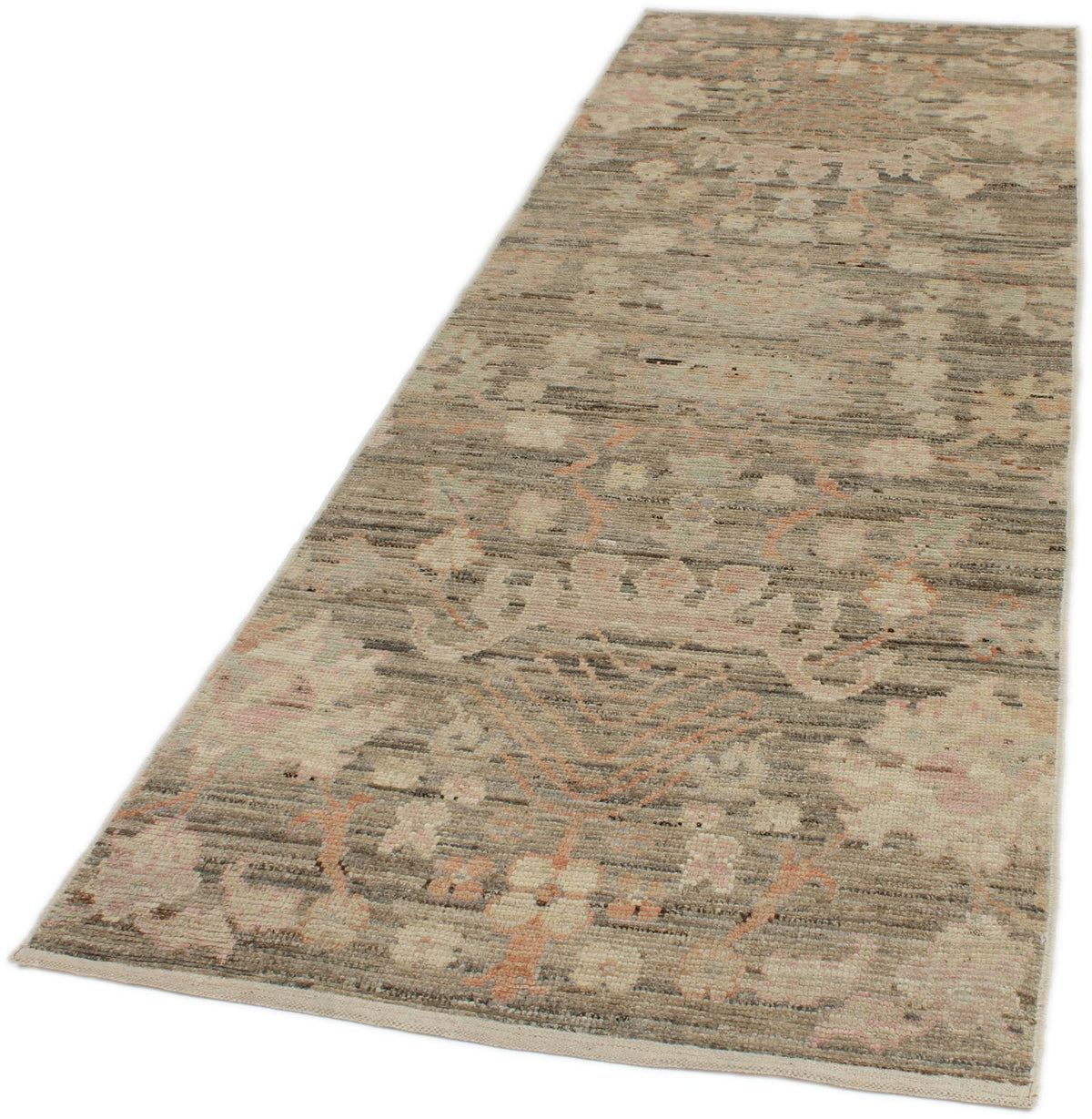 3x10 Brown and Ivory Turkish Oushak Runner