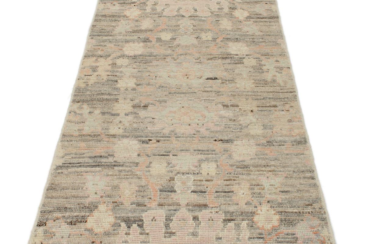 3x10 Brown and Ivory Turkish Oushak Runner