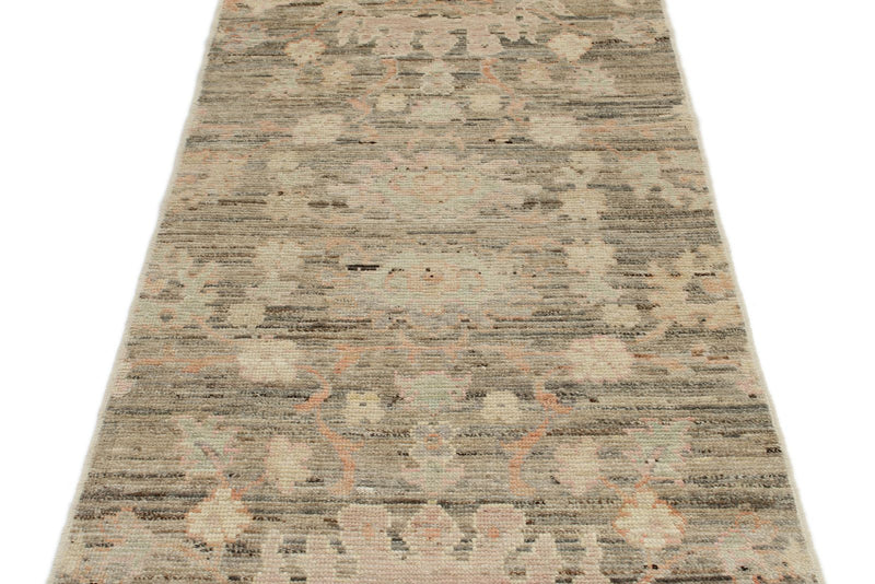 3x10 Brown and Ivory Turkish Oushak Runner
