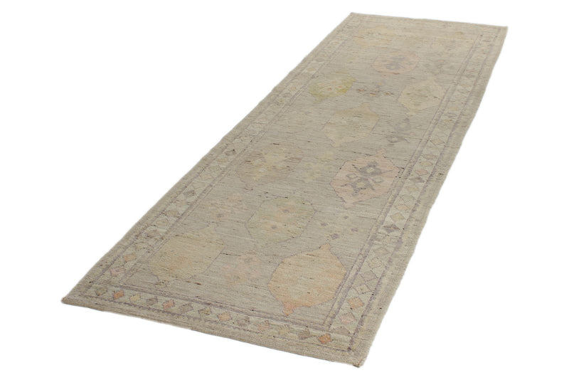 3x9 Gray and Ivory Turkish Oushak Runner
