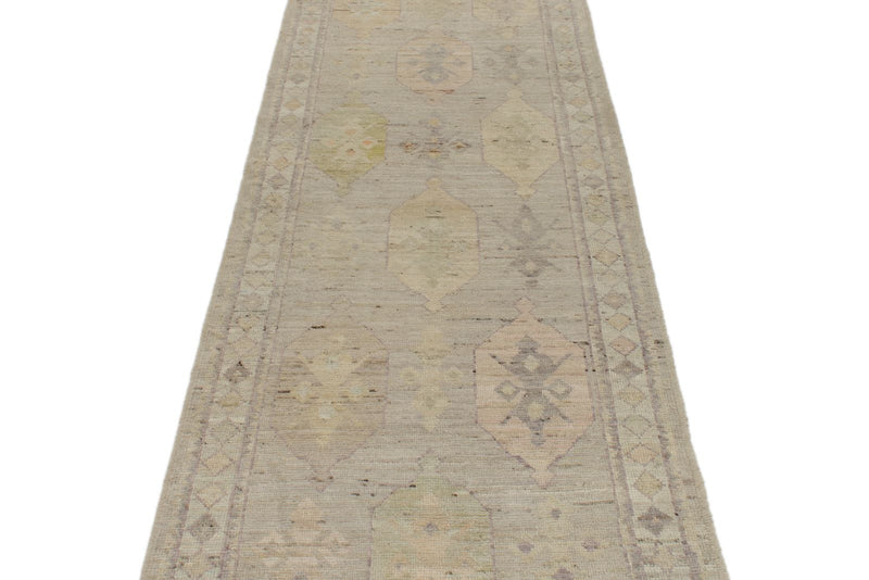 3x9 Gray and Ivory Turkish Oushak Runner