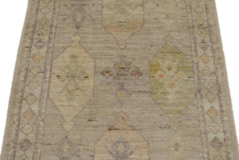 3x9 Gray and Ivory Turkish Oushak Runner