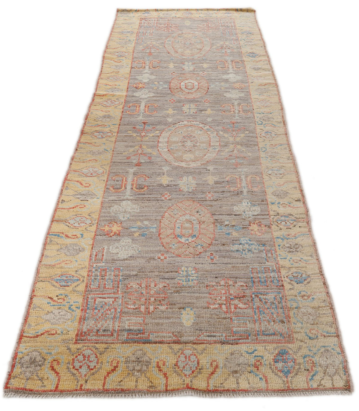 3x13 Light Brown and Gold Turkish Oushak Runner