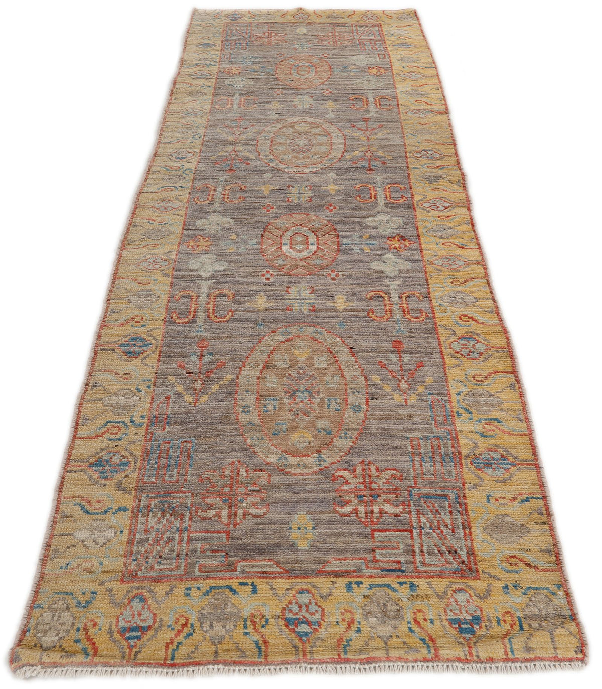 3x13 Light Brown and Gold Turkish Oushak Runner
