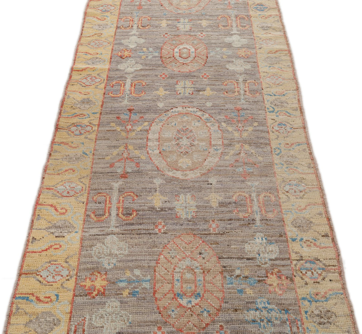 3x13 Light Brown and Gold Turkish Oushak Runner
