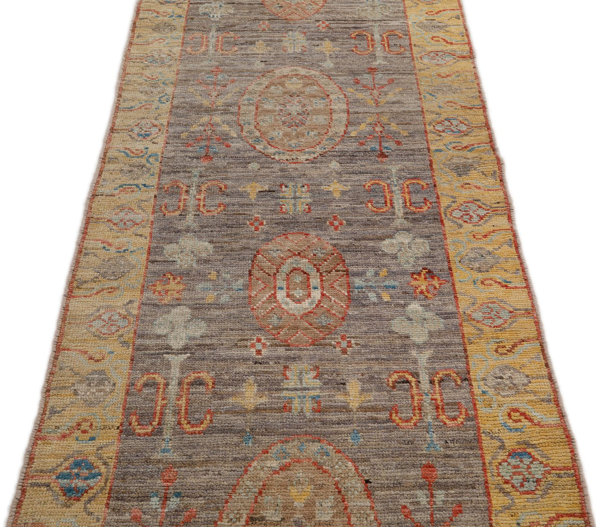 3x13 Light Brown and Gold Turkish Oushak Runner