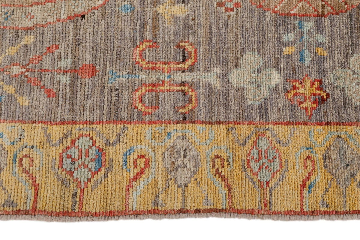 3x13 Light Brown and Gold Turkish Oushak Runner