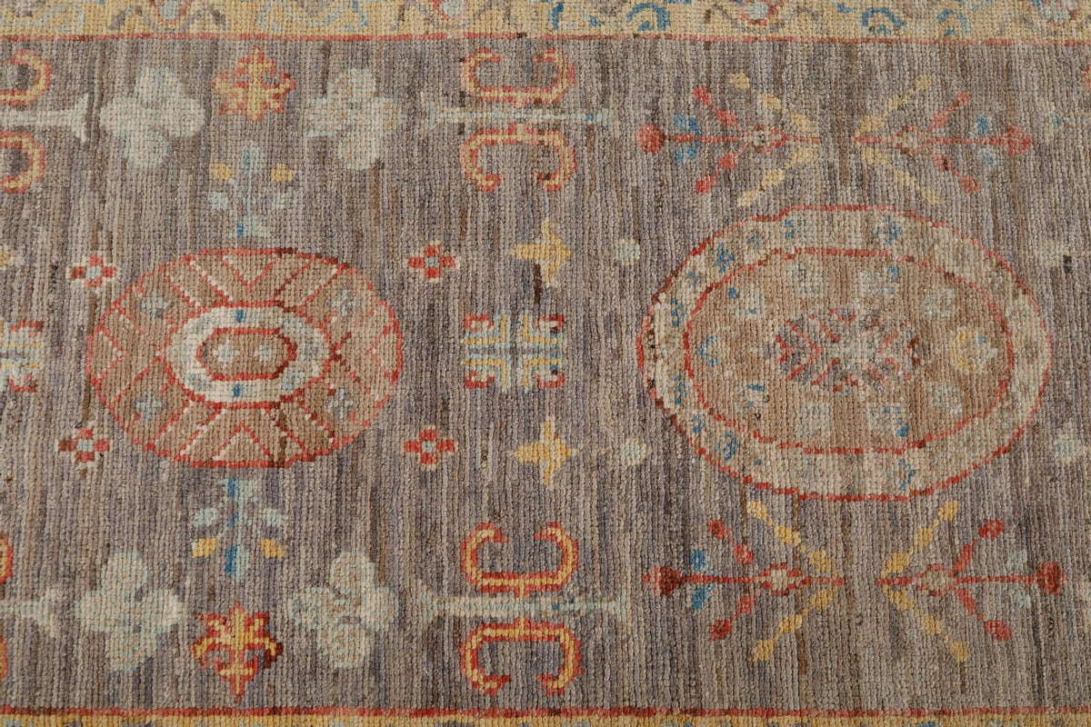 3x13 Light Brown and Gold Turkish Oushak Runner