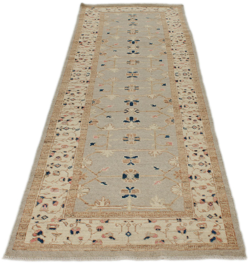 3x10 Gray and Ivory Turkish Oushak Runner