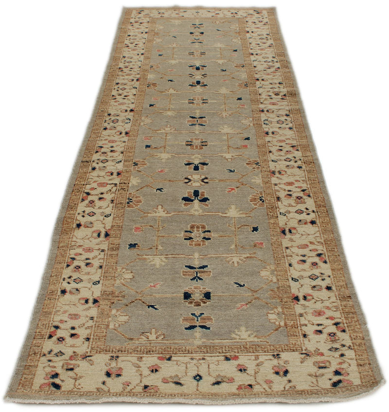 3x10 Gray and Ivory Turkish Oushak Runner