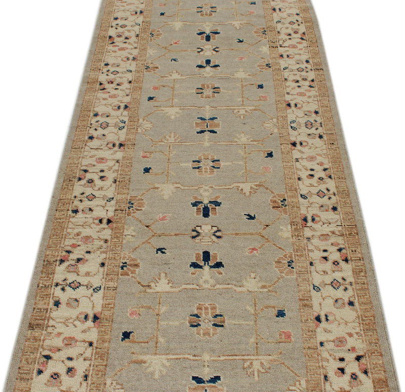 3x10 Gray and Ivory Turkish Oushak Runner