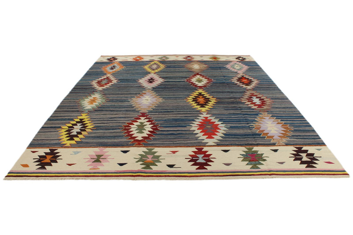 9x12 Blue and Multicolor Turkish Tribal Rug