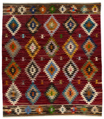13x15 Burgundy and Multicolor Turkish Tribal Rug