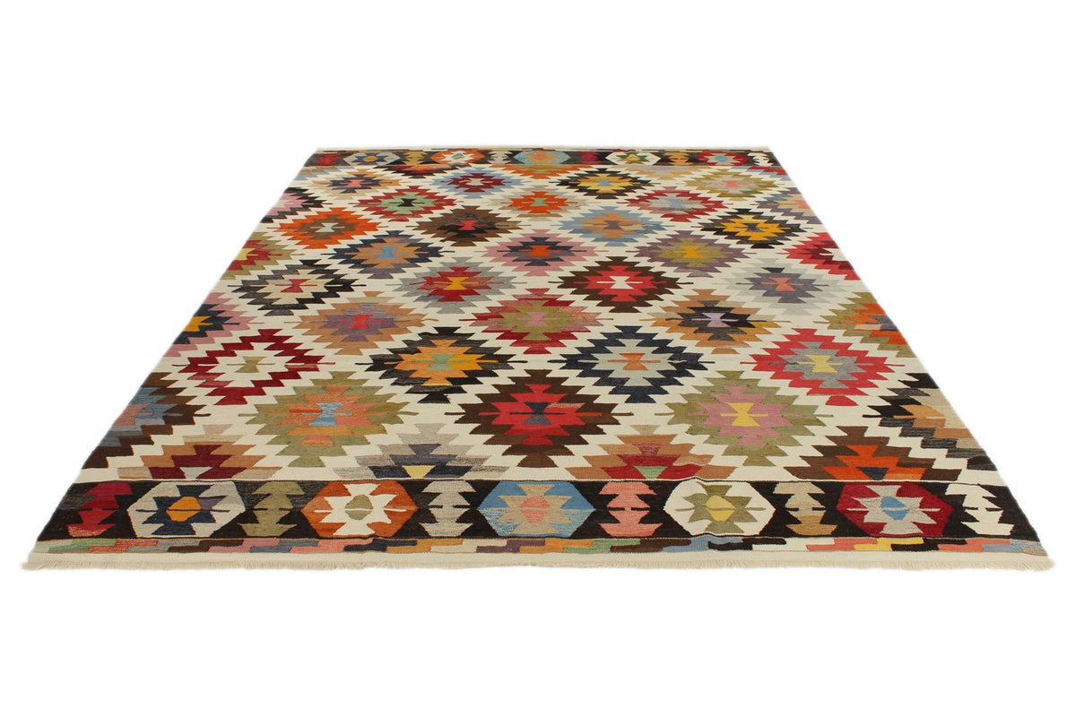 10x14 Ivory and Multicolor Turkish Tribal Rug
