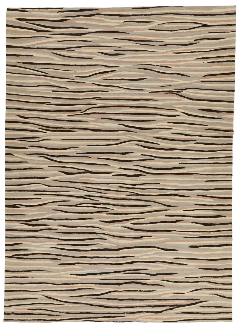 7x10 Beige and Multicolor Turkish Tribal Rug