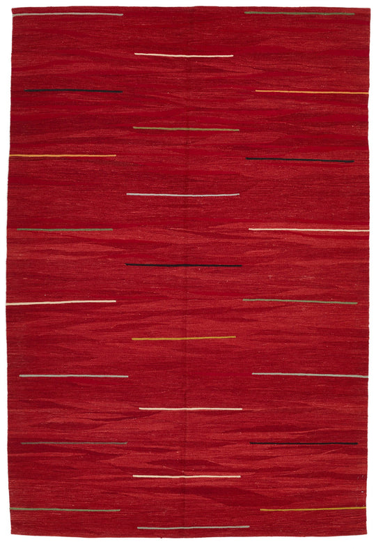 6x8 Red and Multicolor Turkish Tribal Rug
