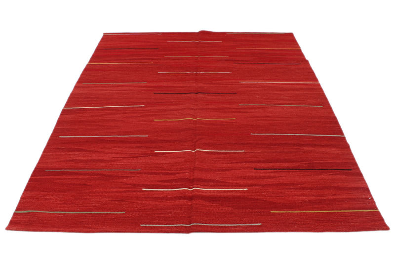 6x8 Red and Multicolor Turkish Tribal Rug