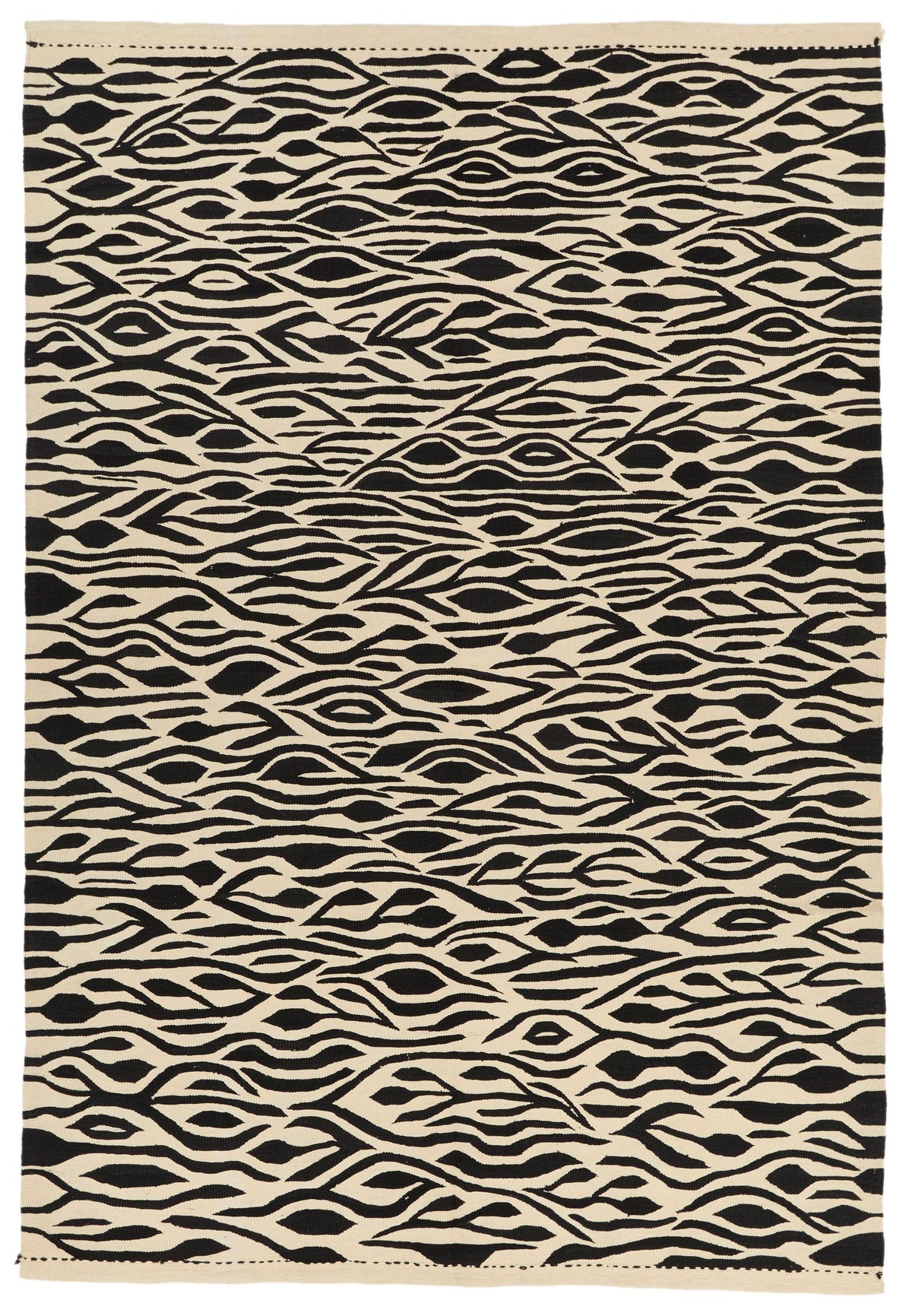 7x10 Black and White Turkish Tribal Rug