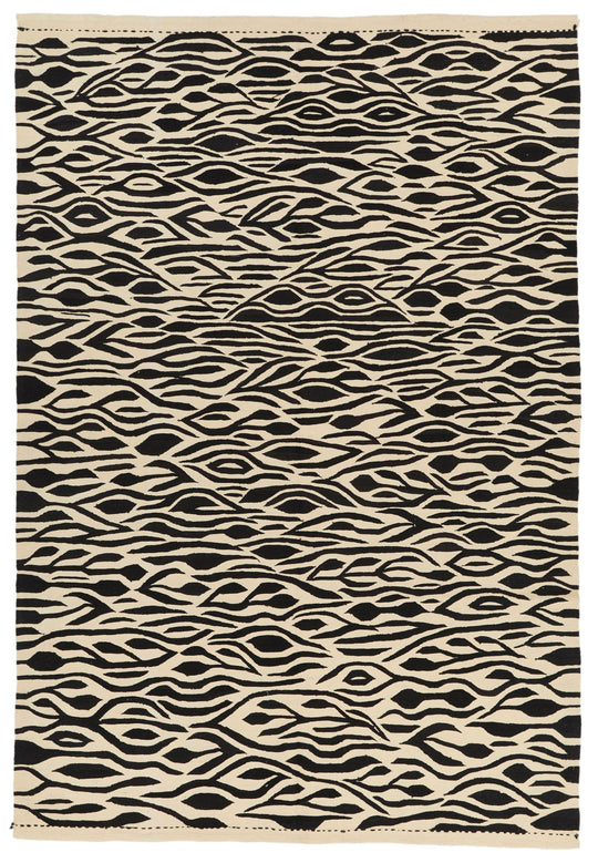 7x10 Black and White Turkish Tribal Rug