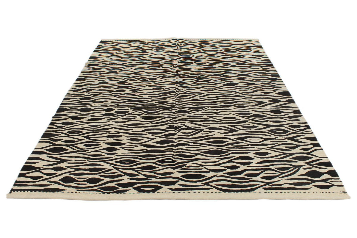 7x10 Black and White Turkish Tribal Rug