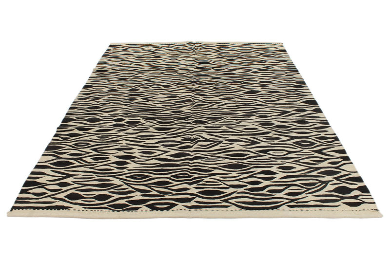 7x10 Black and White Turkish Tribal Rug