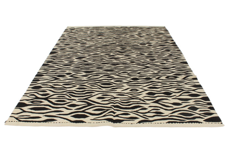 7x10 Black and White Turkish Tribal Rug