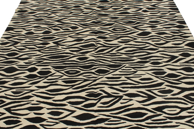 7x10 Black and White Turkish Tribal Rug