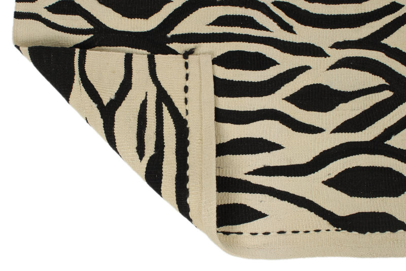7x10 Black and White Turkish Tribal Rug