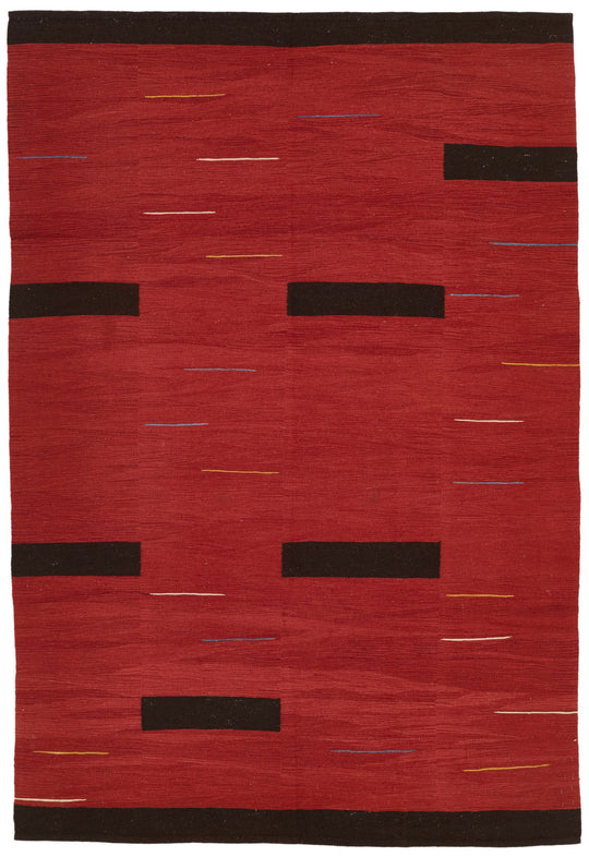 6x8 Red and Black Turkish Tribal Rug