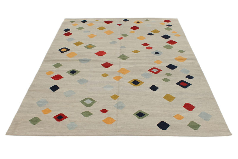 6x8 Gray and Multicolor Turkish Tribal Rug